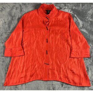 Ali Miles Red Shimmer Wire Collar 3/4 Sleeve Button-Up Tunic Blouse Size 2X